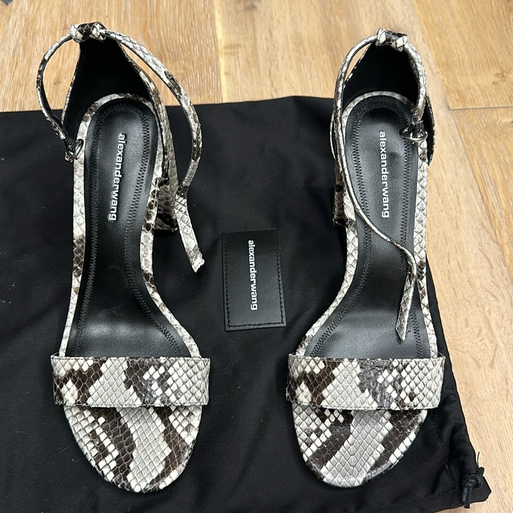 Alexander Wang Women's Abby Utilitarian High Block-Heel Sandals size 38  #snake
